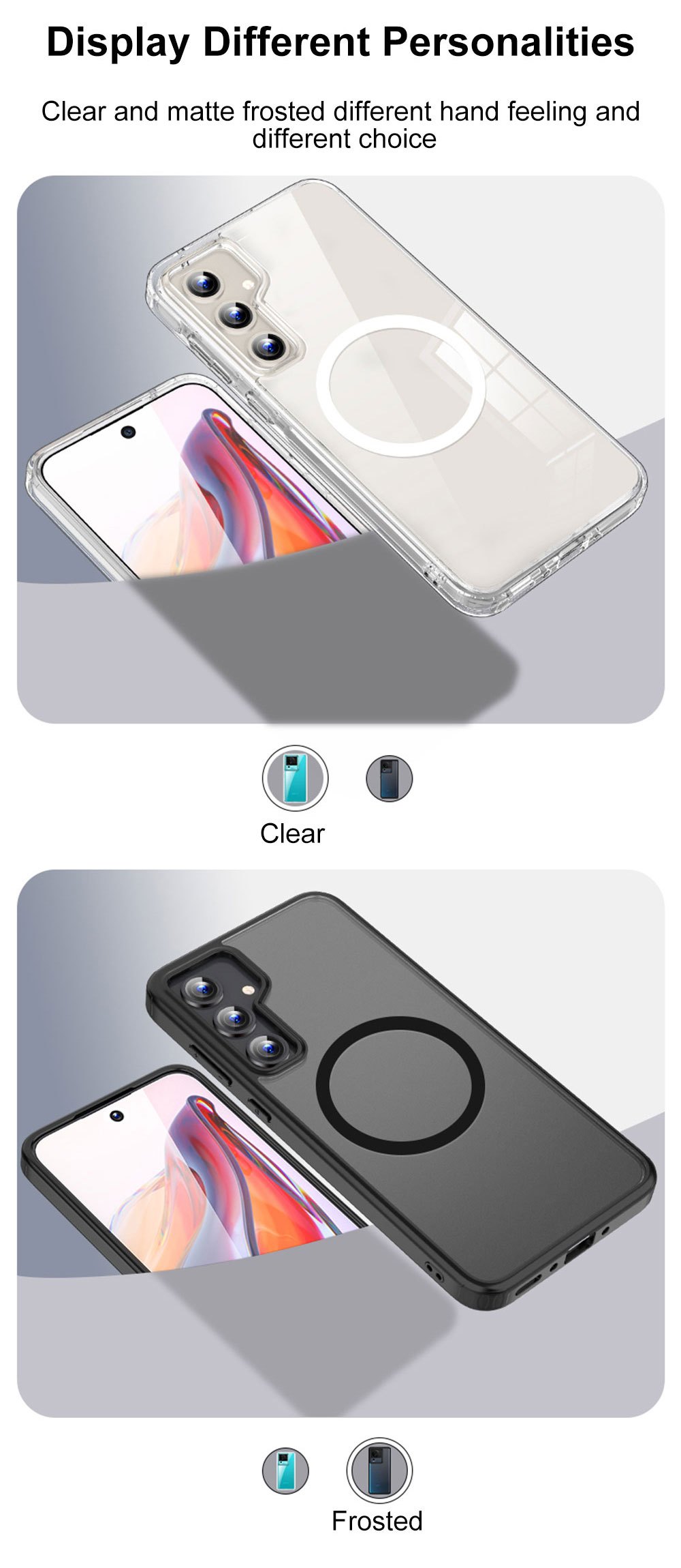 Tpu Pc Phone Case For Samsung A13 Clear Transparent Anti Fall Drop Proof High Quality Magnetic Ring Glitter details