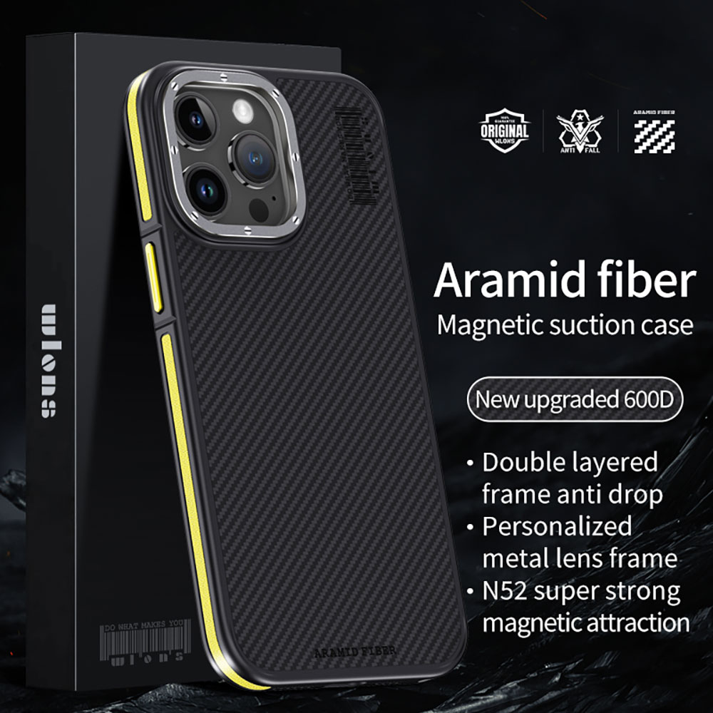 WLONS WLS27 Résistant aux chutes, Housse de protection en TPU pour iPhone 15 Pro Max avec motif en fibre de carbone mat et amical pour la peau