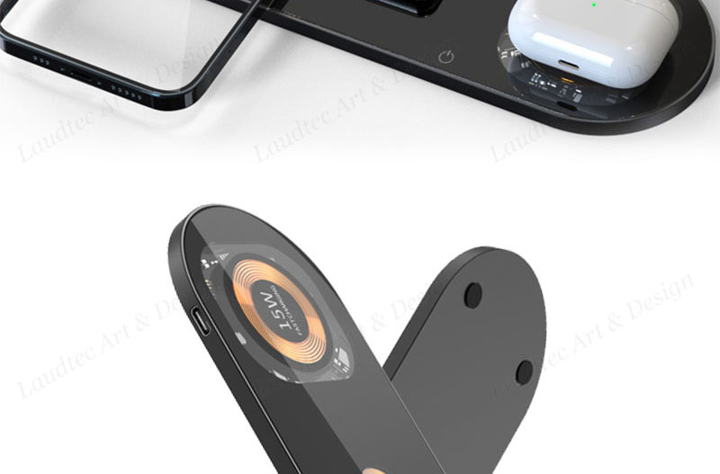 Laudtec KC013 Transparent Magsafe 4 In 1 Phone Stand Fast Chargers 5W 7.5W 10W 15W Wireless Charger For Iphone Samsung supplier