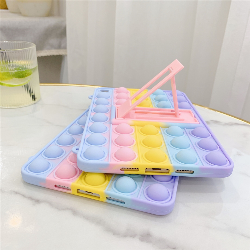 Laudtec 2021 Hot Selling Rainbow Colorful Push Bubble Silicone Protective Tablet Case With Holder For iPad manufacture