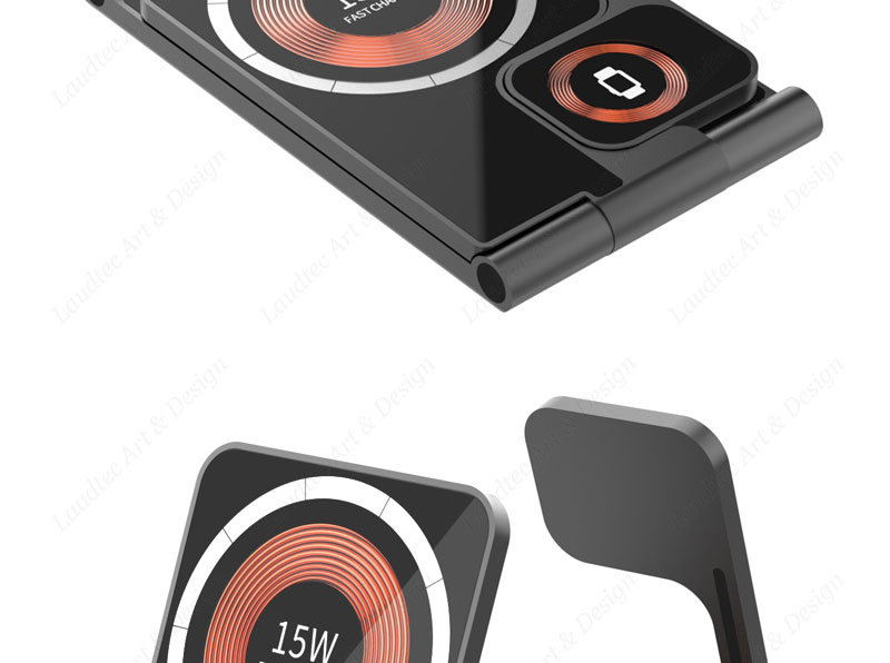 Laudtec KC003 Dual 4 In 1 5W 7.5W 10W 15W Stand Foldable Fast Portable Mobile Phone Chargers Wireless Charger For Iphone Samsung details