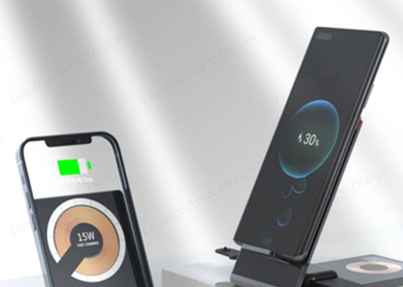 Laudtec KC019 15W Transparent Mobile Chargers 4 In 1 Fast Phone Stand Aluminum Foldable Wireless Charger For Iphone Samsung factory