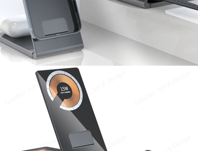 Laudtec KC019 15W Transparent Mobile Chargers 4 In 1 Fast Phone Stand Aluminum Foldable Wireless Charger For Iphone Samsung details