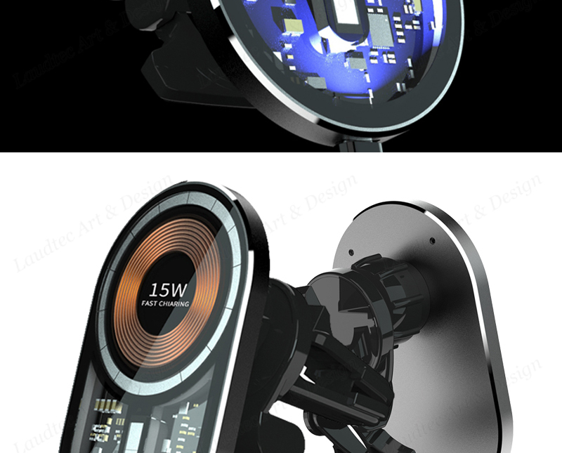 Laudtec KC024 Transparent Smart Watch Fast Chargers 15W Magnetic Wireless Charger For Iphone Samsung factory