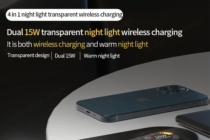 Laudtec KC013 Transparent Magsafe 4 In 1 Phone Stand Fast Chargers 5W 7.5W 10W 15W Wireless Charger For Iphone Samsung factory