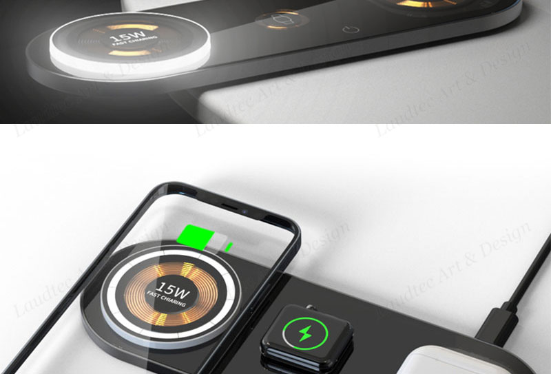 Laudtec KC013 Transparent Magsafe 4 In 1 Phone Stand Fast Chargers 5W 7.5W 10W 15W Wireless Charger For Iphone Samsung details