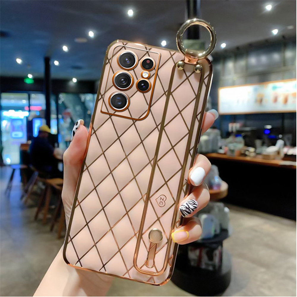 Laudtec Ultra Thin Full Camera Lens Protective Case Plating Wristband Holder Phone Back Cover For Samsung Galaxy A52s 5G factory