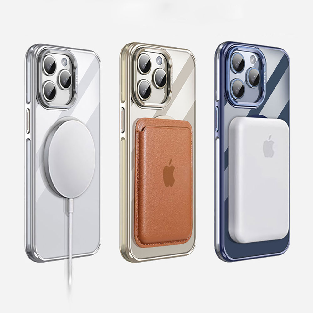 Étui de téléphone transparent magnétique anti-chute personnalisable avec support pour carte Laudtec SJK258 pour iPhone 15 Pro Max