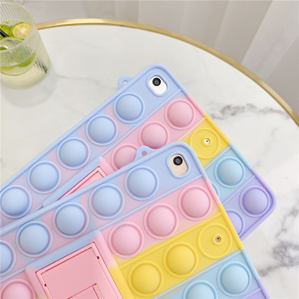 Laudtec 2021 Hot Selling Rainbow Colorful Push Bubble Silicone Protective Tablet Case With Holder For iPad supplier
