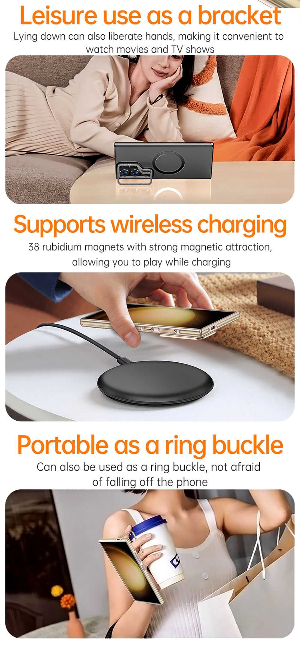 Pc Tpu Phone Case For Samsung S24 Ultra Lens Holder Magnetic Customize Kickstand Card Transparent Cover details