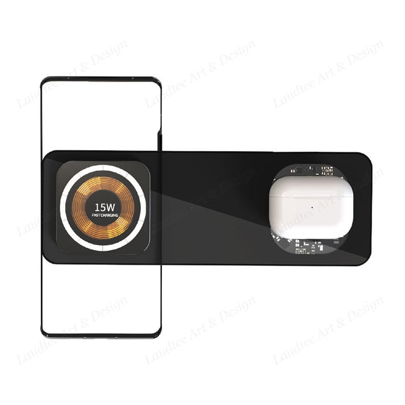 Laudtec KC011 15W Transparent 3 In 1 Stand Magnetic Fast Glass Plates Mobile Phone Chargers Wireless Charger For Iphone Samsung