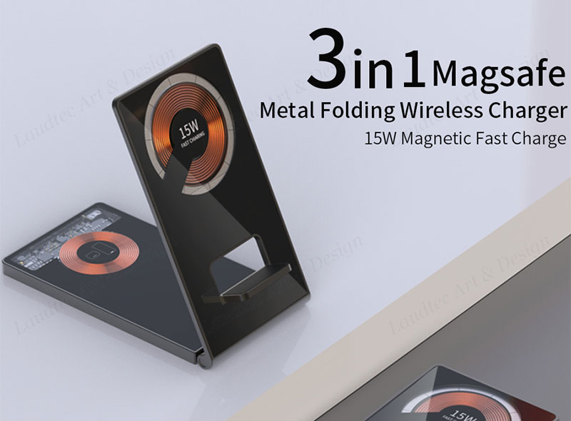 Laudtec KC020 Mobile Transparent 15W Chargers 3 In 1 Fast Phone Stand Wireless Charger For Iphone Samsung details