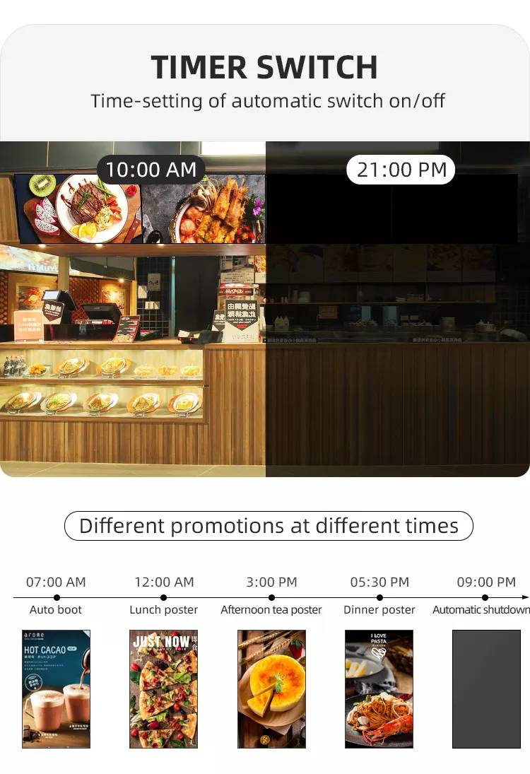 digital menu board Ultra-Thin ceiling mount advertising display for restaurant coffee shop with free software supplier