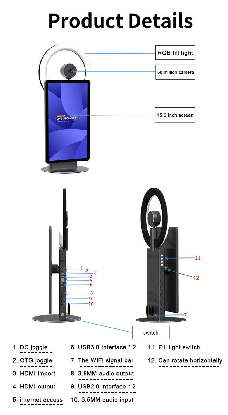 Smart Live Broadcast Machine With Magnetic Suction Beauty Fill Light & HD camera Streaming Equipment supplier