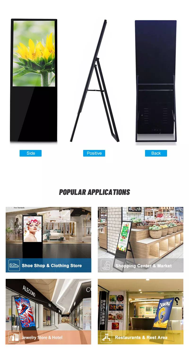 Customized 43 49 55 inch movable LCD advertising touch screen media 4k poster portable digital signage display kiosk details