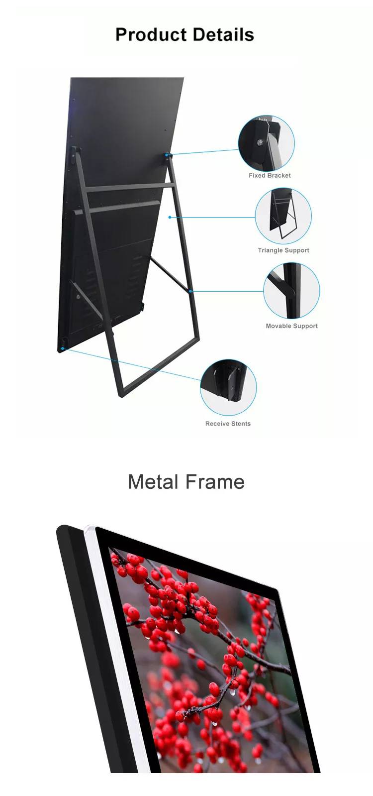 Customized 43 49 55 inch movable LCD advertising touch screen media 4k poster portable digital signage display kiosk supplier