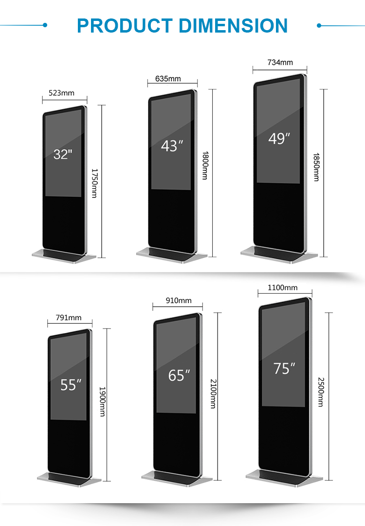 Floor Standing Vertical Interactive Digital Signage Totem LCD TV Touch Screens Kiosk Advertising Display for advertising factory