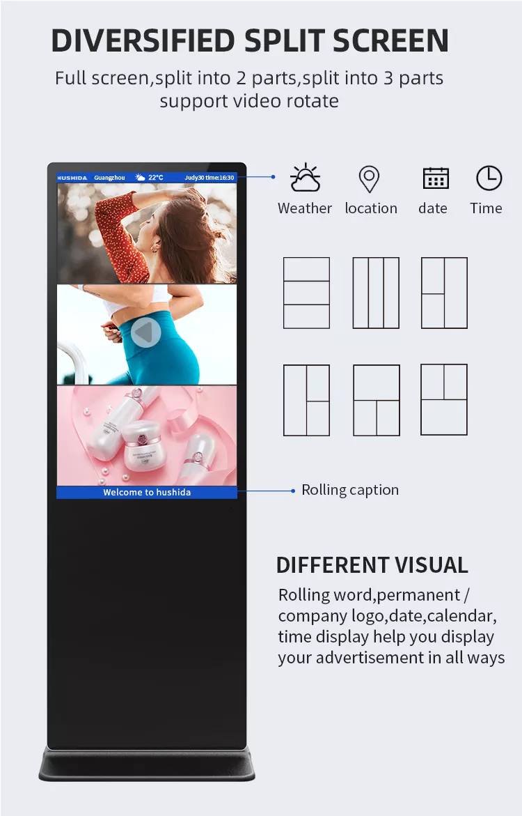 Factory price 32 43 49 55 65 75 inch LCD display android floor stand HD monitor advertising digital signage touch screen kiosk manufacture