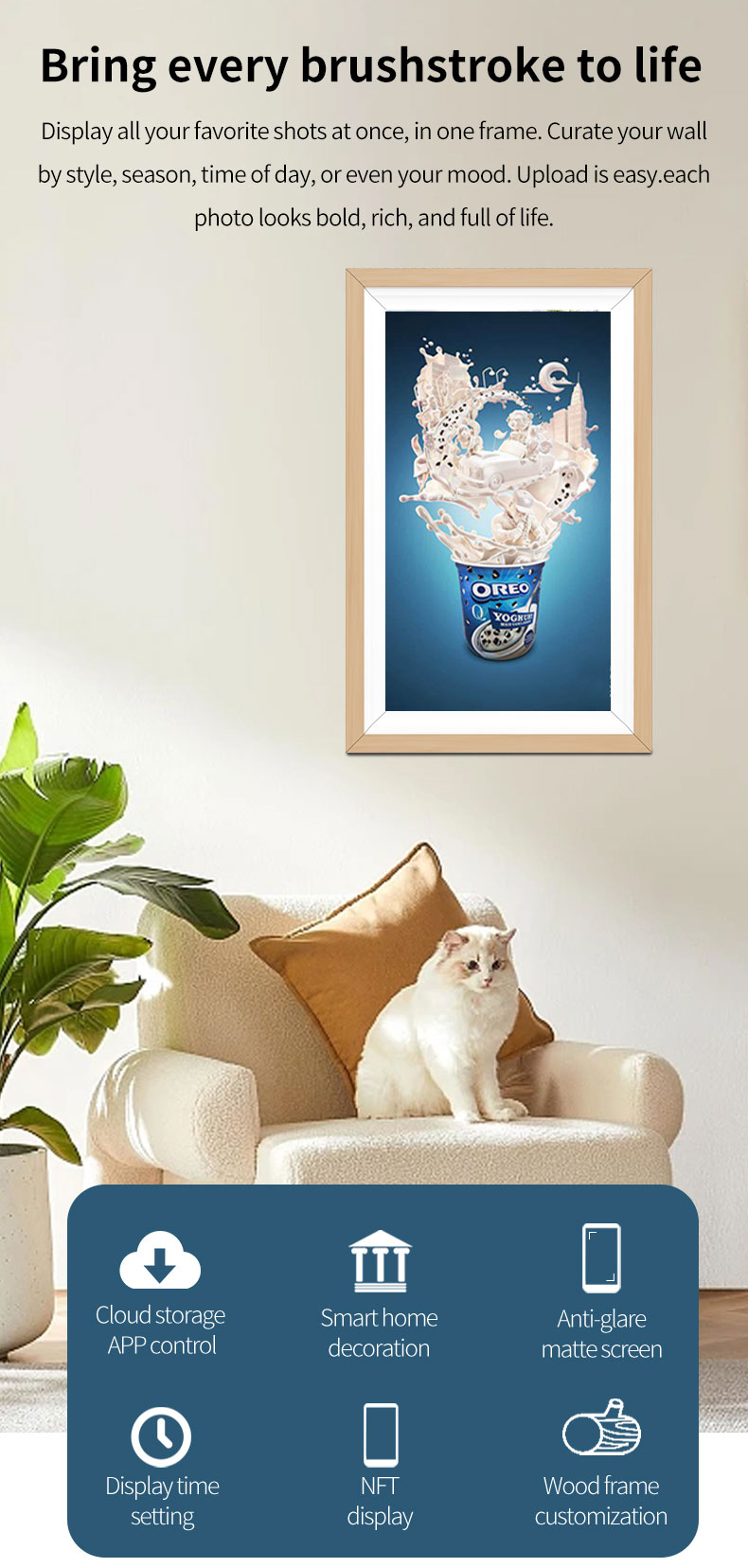 Wholesale 21.5/32 inch frameo wall mount art frame digital NFT display wifi 4K IPS matte screen digital photo frame details