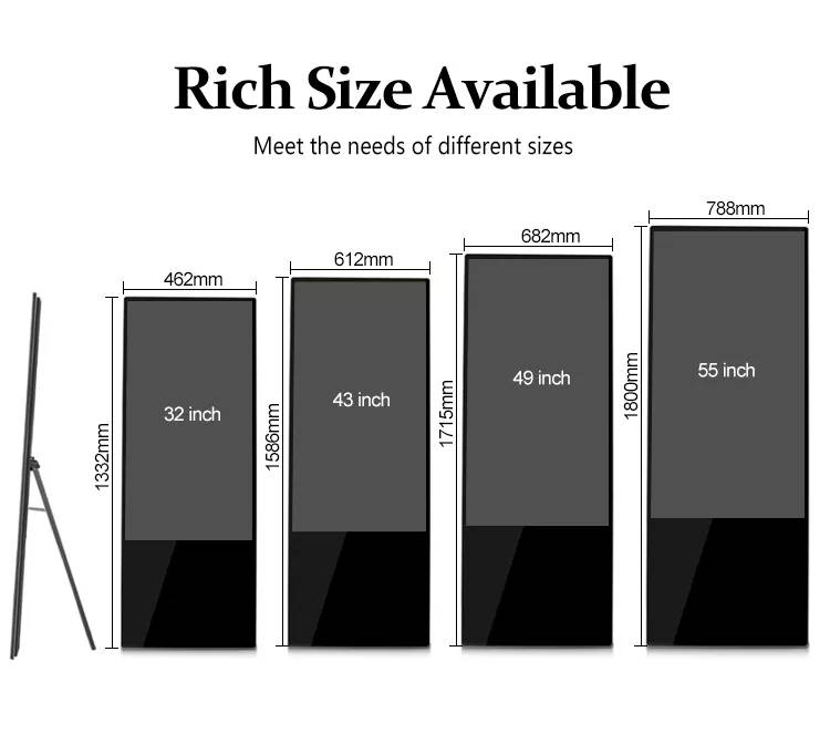 Customized 43 49 55 inch movable LCD advertising touch screen media 4k poster portable digital signage display kiosk manufacture