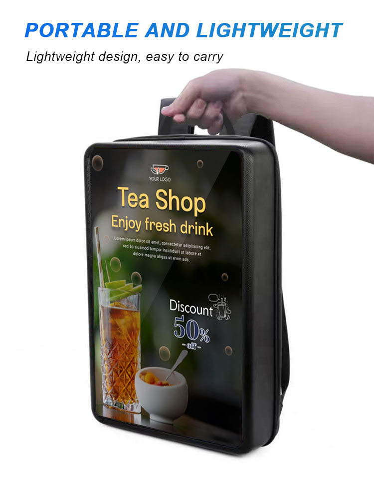 Outdoor 21.5 inch LCD Backpack Water-proof Walking Billboard Android Advertising Billboard Wifi Battery power supplier
