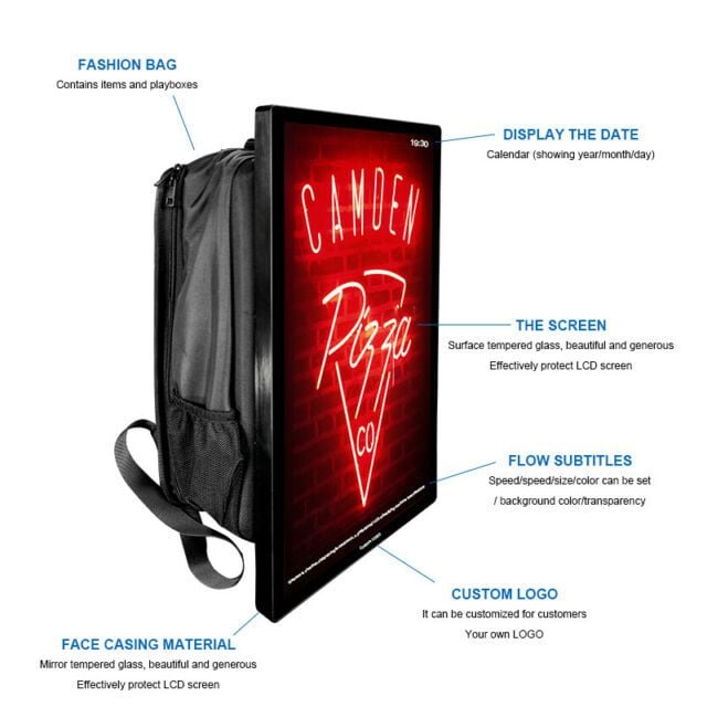 Portable Outdoor 4K Max Resolution LCD Digital Signage Backpack Display Body for Walking Advertising equipment details