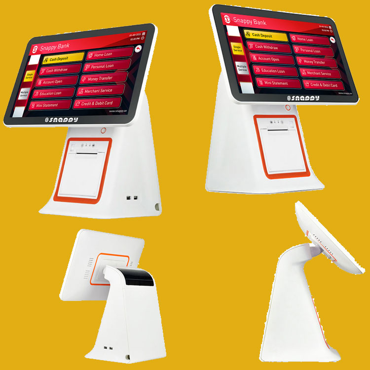 Snappy queue management system multi language support 15.6 inch ticket dispenser counter free stand kiosk manufacture