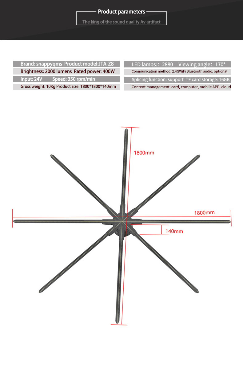 2024 New Hot 3D Hologram Fan 180cm Holo Synchronized Holographic Projector LED Displayer with WiFi for Advertising details