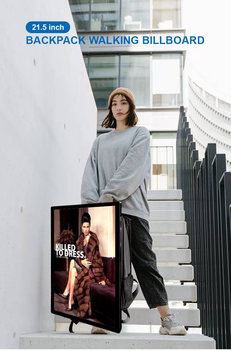 21.5-inch LCD portable backpack high brightness Outdoor advertising display walking Advertising backpack LED Walking Billboard manufacture