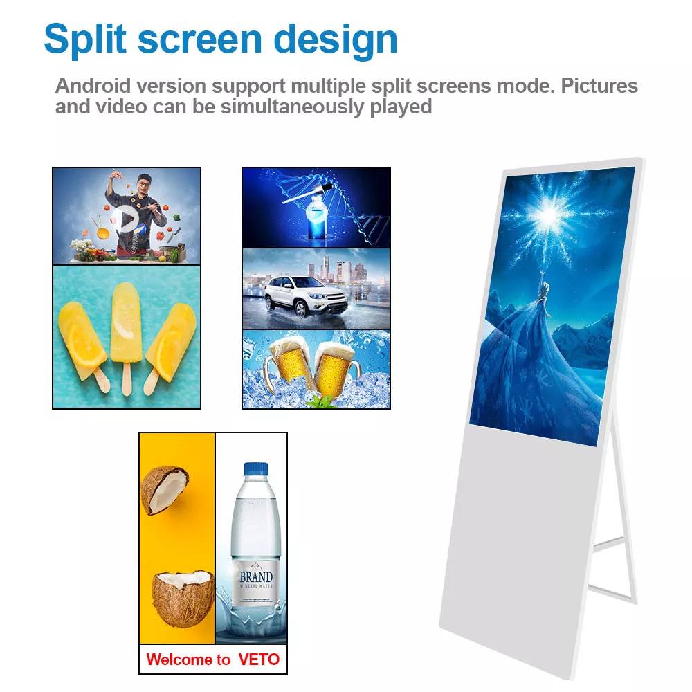 Customized 43 49 55 inch movable LCD advertising touch screen media 4k poster portable digital signage display kiosk supplier