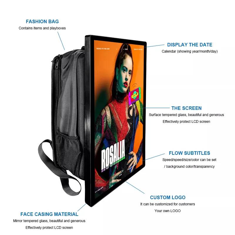 21.5-inch LCD portable backpack high brightness Outdoor advertising display walking Advertising backpack LED Walking Billboard factory