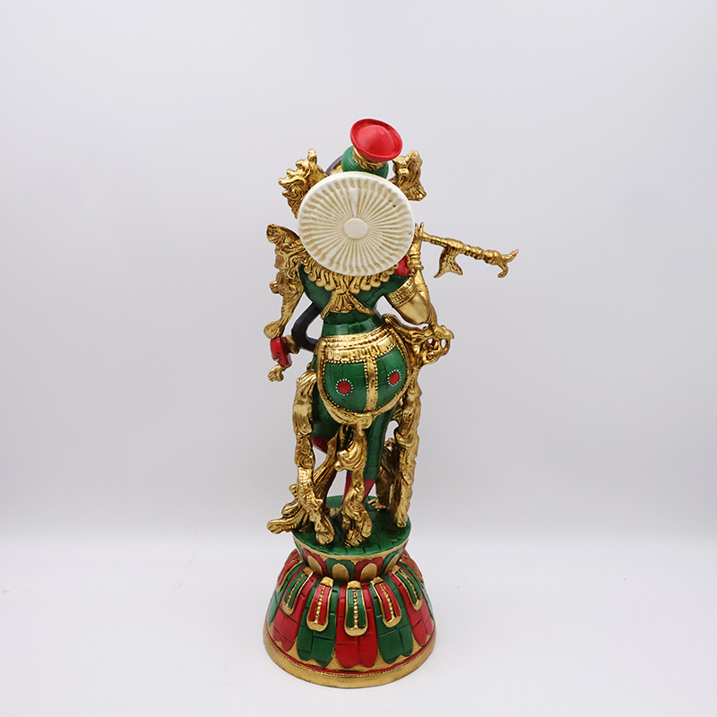 OEM Custom retro religious god electroplating brass color idol figurine resin crafts lord radha krishna statue home decor supplier