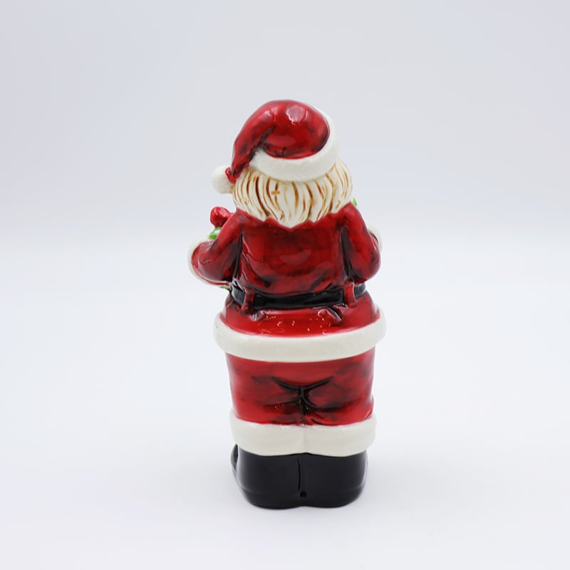 OEM Custom new nordic christmas decoration miniature 3d figure statue ceramic deep red santa claus figurine ornaments gift factory