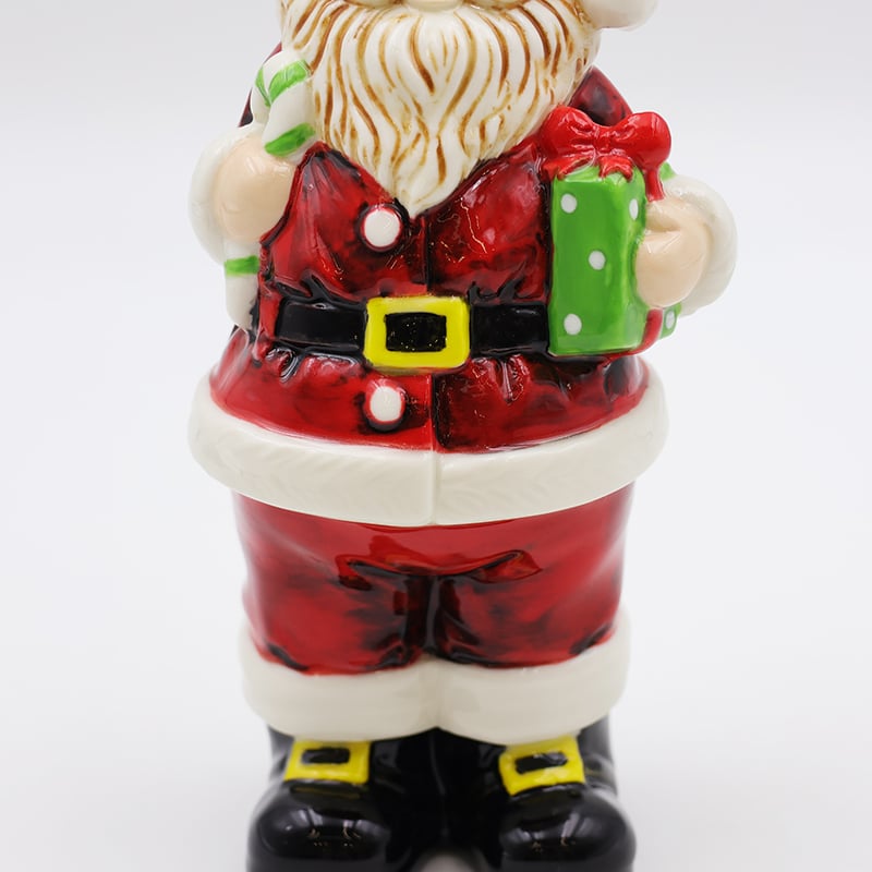 OEM Custom new nordic christmas decoration miniature 3d figure statue ceramic deep red santa claus figurine ornaments gift details