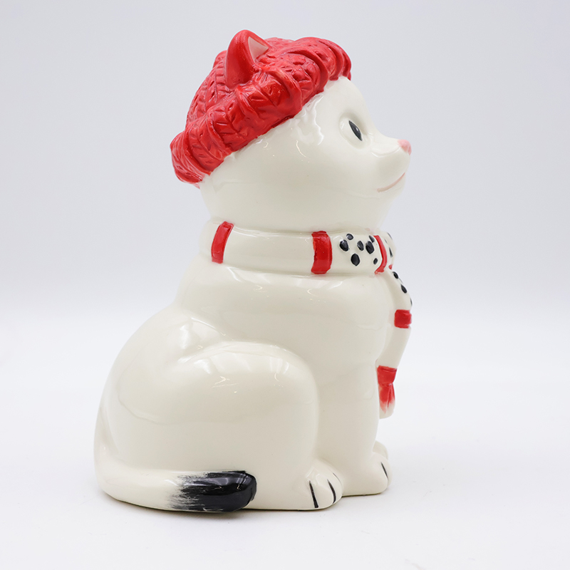 Mini ceramic white Christmas cat statue cute figurine factory