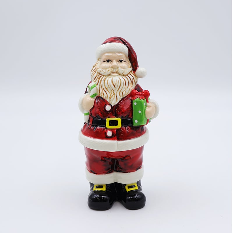 OEM Custom new nordic christmas decoration miniature 3d figure statue ceramic deep red santa claus figurine ornaments gift details