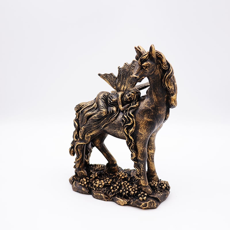 OEM home garden decor handmade mini miniature statue custom resin craft bronze mystical fairy and unicorn figurines details