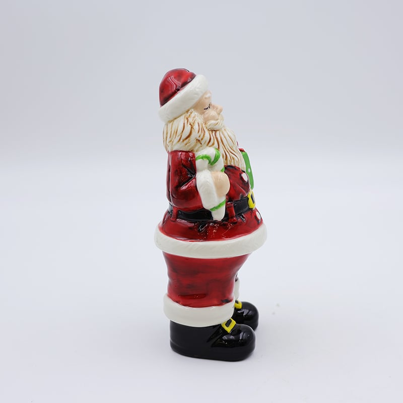 OEM Custom new nordic christmas decoration miniature 3d figure statue ceramic deep red santa claus figurine ornaments gift supplier