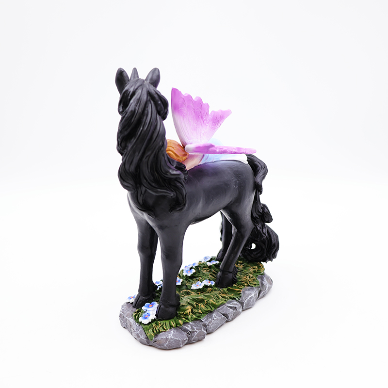 OEM home garden decor miniature 3d figure statue custom resin craft beautiful mystical fairy and black unicorn figurines supplier