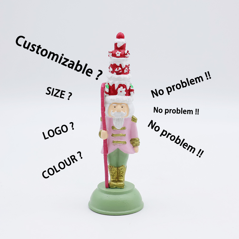 OEM Wholesale Home decor miniature statues Custom resin Christmas tree ornaments hanging pink cake soldier nutcracker figurines details