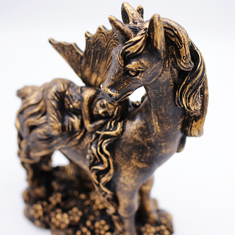 OEM home garden decor handmade mini miniature statue custom resin craft bronze mystical fairy and unicorn figurines details