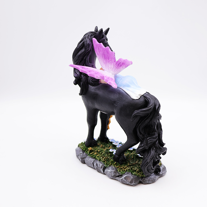 OEM home garden decor miniature 3d figure statue custom resin craft beautiful mystical fairy and black unicorn figurines manufacture