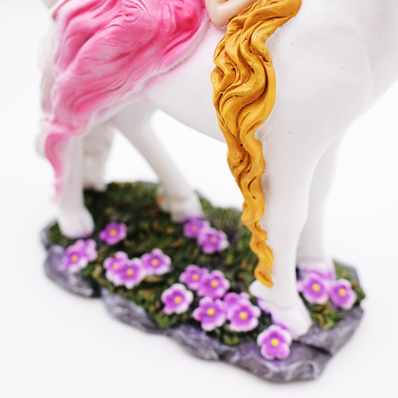 OEM home garden decor handmade miniature 3d figure statue custom resin craft mystical fairy and white unicorn figurines manufacture
