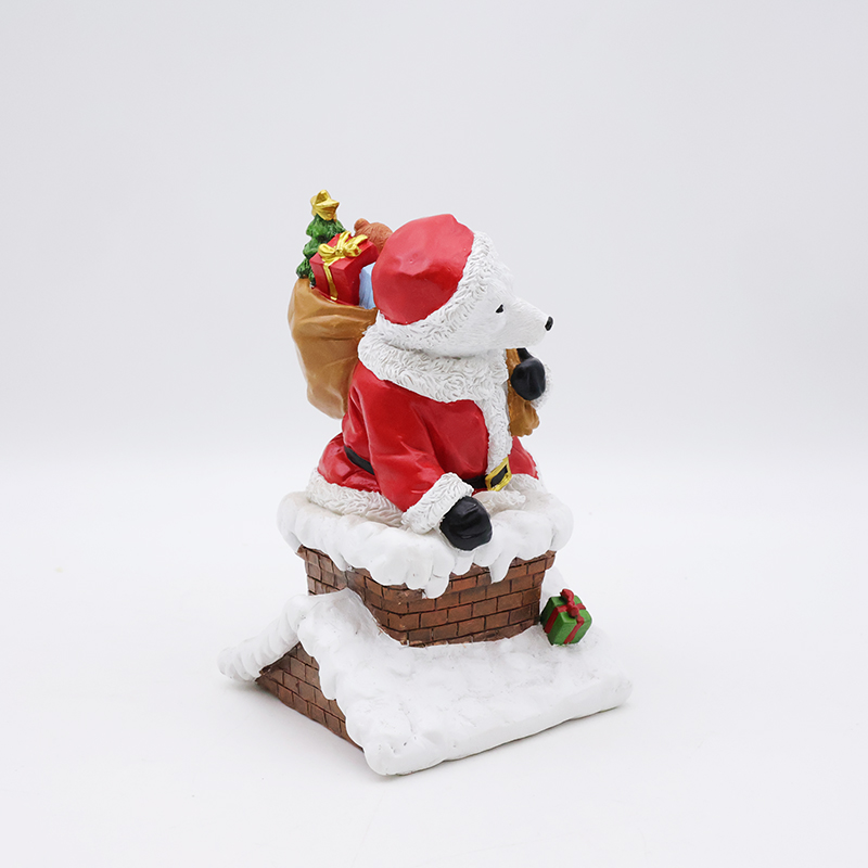 OEM Custom Christmas decor polar bear figurine new resin crafts miniature santa claus ornaments tabletop statue factory