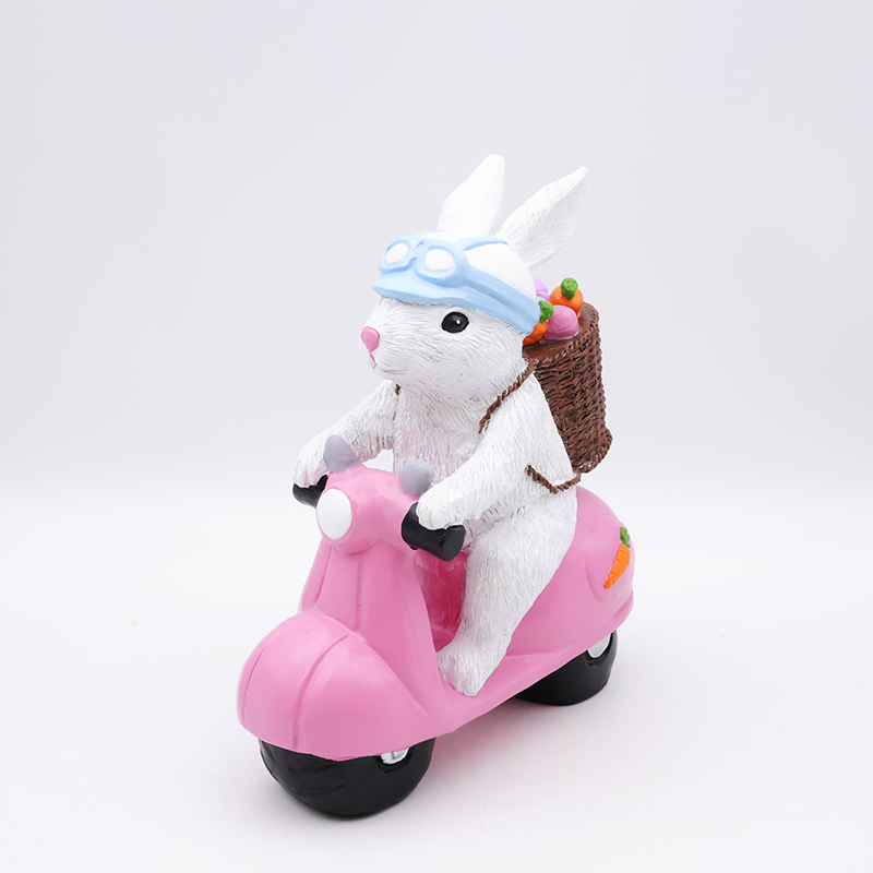 Custom craft hme garden festival decorative 3d resin bunny statue wholesale cute biker rabbit easter figurines gift details