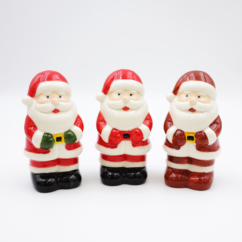OEM Custom nordic christmas decoration 3d figure statue miniature red ceramic mini santa claus figurine ornaments gift supplier
