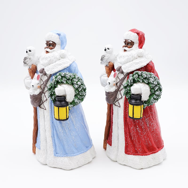 Custom Christmas black skin Santa Claus resin figurine ornament supplier