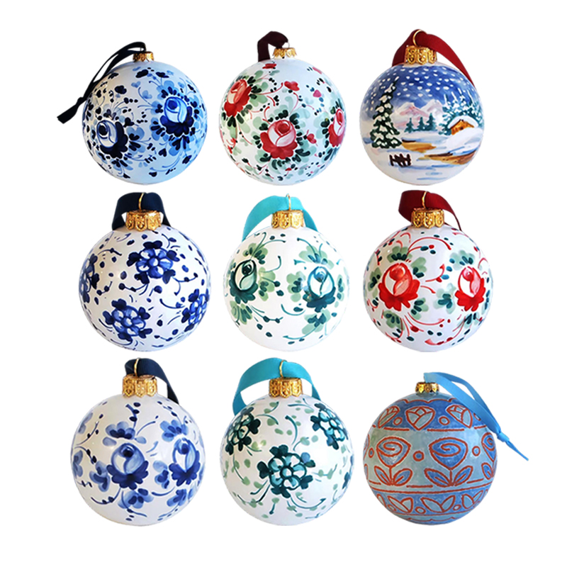 Custom home christmas hanging decor bauble wholesale unique christmas Tree simple ceramic ball ornaments manufacture