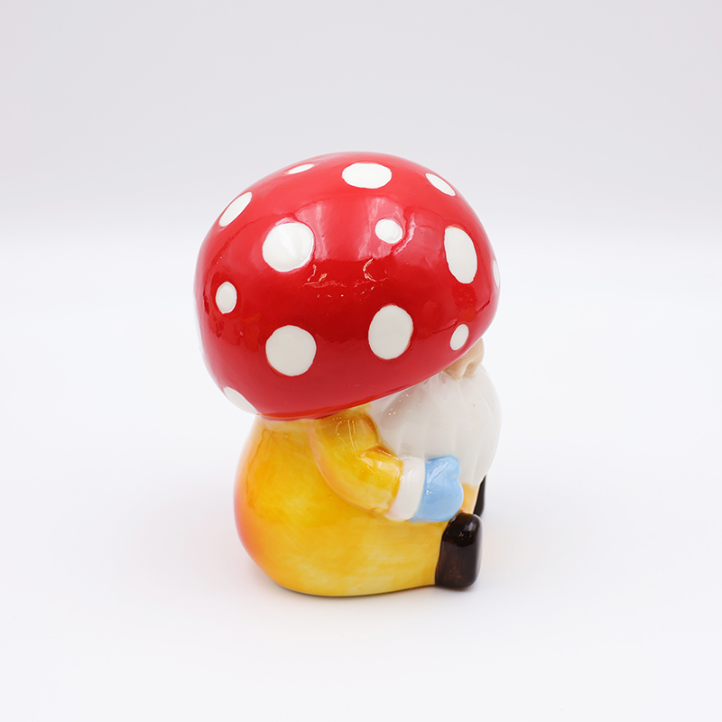 OEM Custom christmas home garden decor cute red ass figure statue ceramic half round mushroom gnome figurine ornaments details