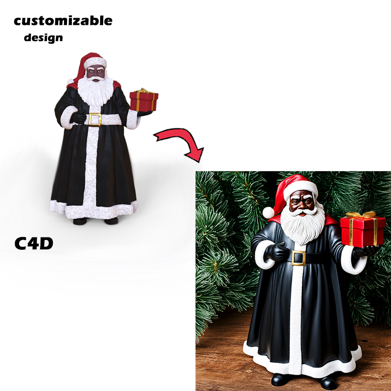 Christmas black Santa Claus figurine custom resin ornament manufacture